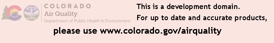 Banner with Colorado and CDPHE logos on left with text on right reading Colorado Air Quality with Department of Public Health and Environment on the next line.